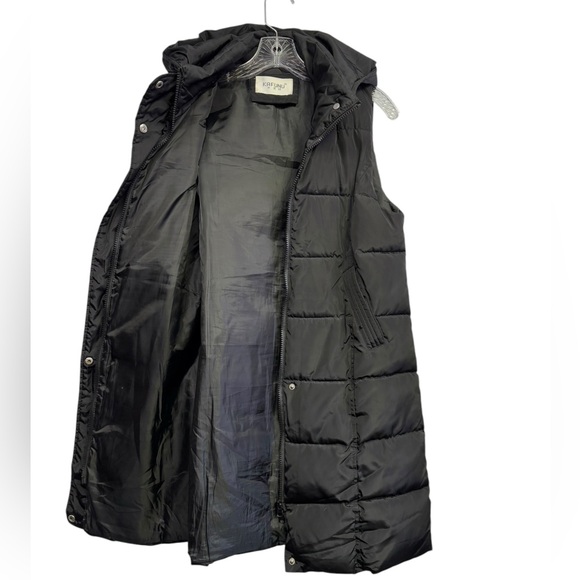 Kafuna Women's Longline Black Puffer Gilet Vest Hooded Quilted Sleeveless Medium - Picture 3 of 10